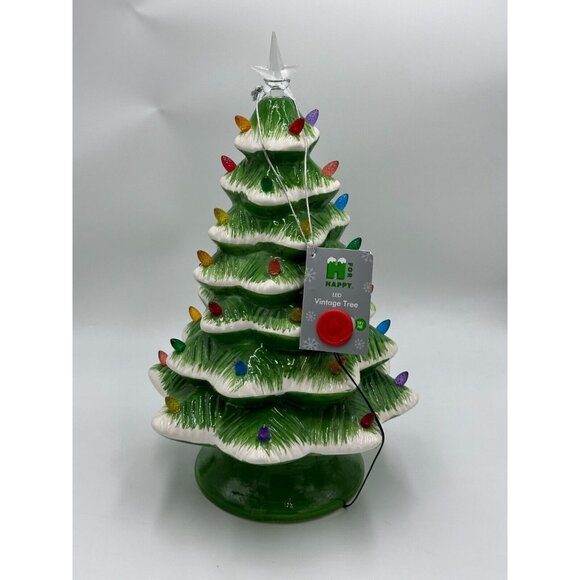 New Pre Lit Ceramic Christmas Tree Tabletop Decor 16" LED Lights Timer Nostalgic - Picture 2 of 9